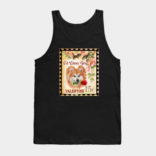 Akita long hair Vintage Valentine Funny Dog With Rose Tank Top by Sniffist Gang